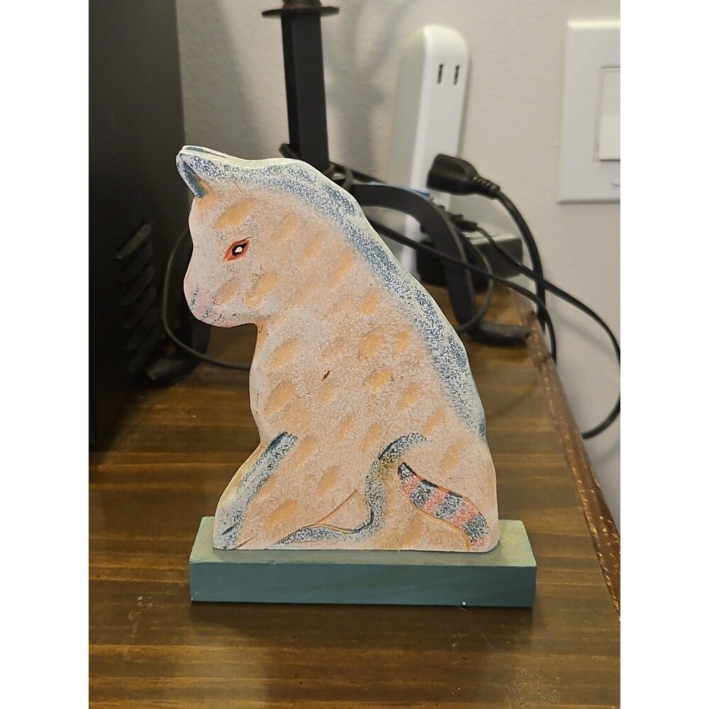 Rustic Folk Art Pastel Peach & Teal Beachy Colors Cat Wood Plaque
